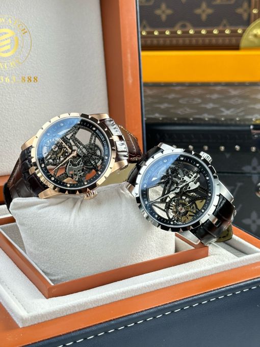 Đồng Hồ: Roger Dubuis Excalibur Skeleton Fly Tourbillon 44mm Rep 1:1 Vỏ Thép